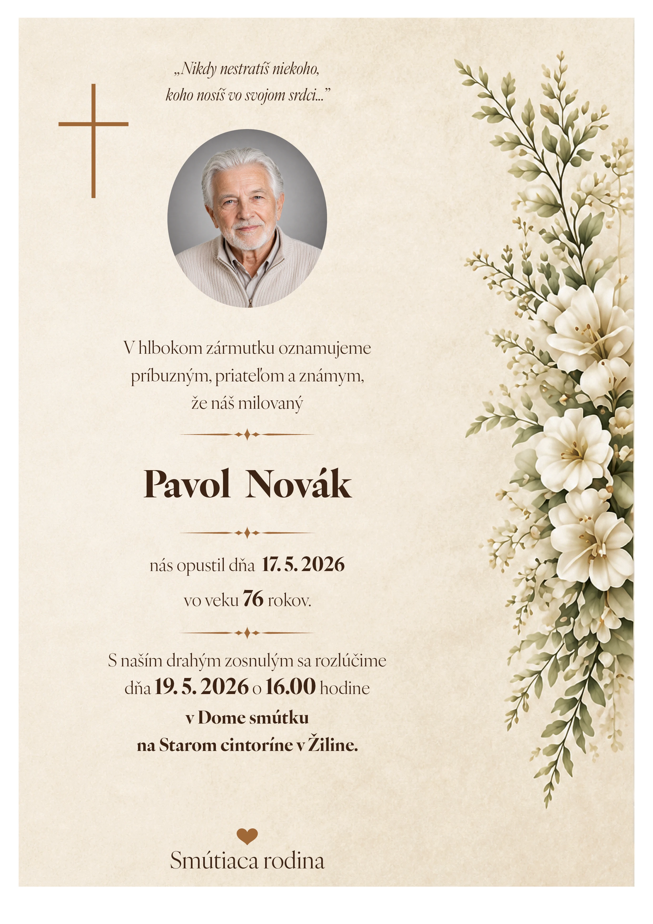 Smútočné oznámenie 4 - pohrebné služby LAuK