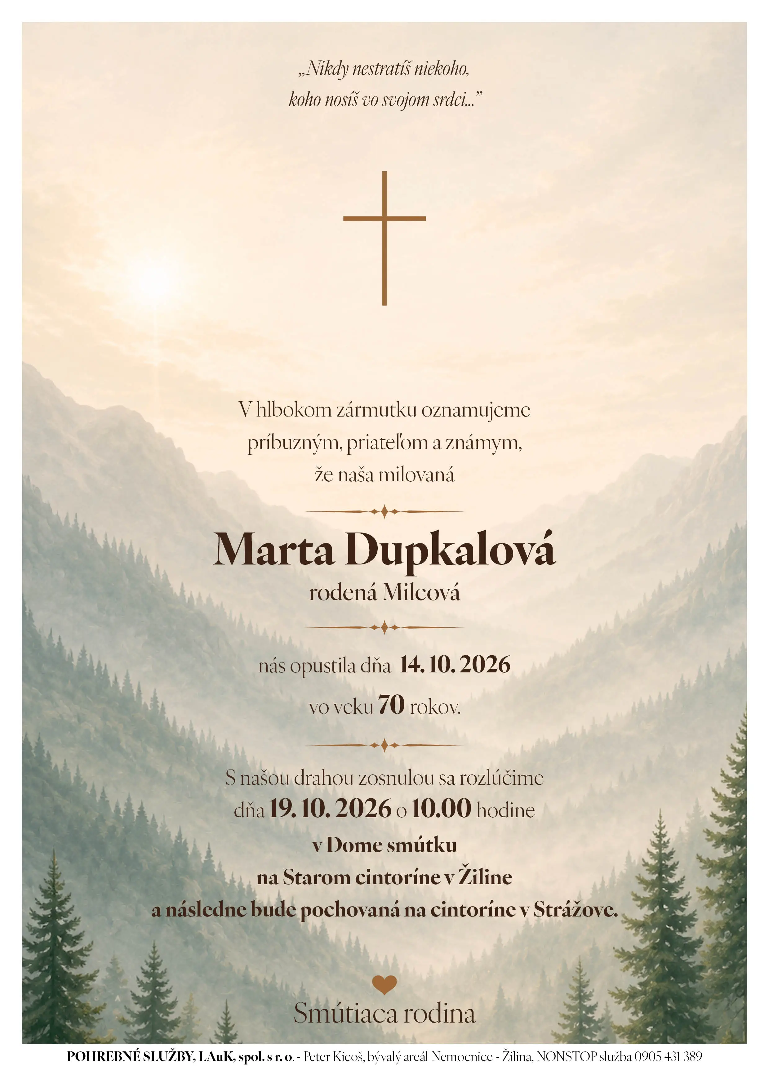 Opustili nás 1 - pohrebné služby LAuK