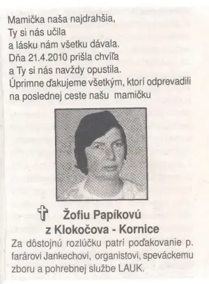 Poďakovanie 328 - pohrebné služby LAuK