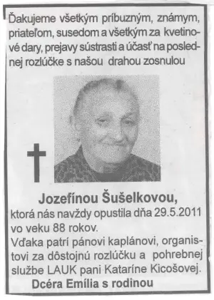 Poďakovanie 322 - pohrebné služby LAuK