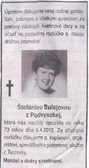 Poďakovanie 310 - pohrebné služby LAuK