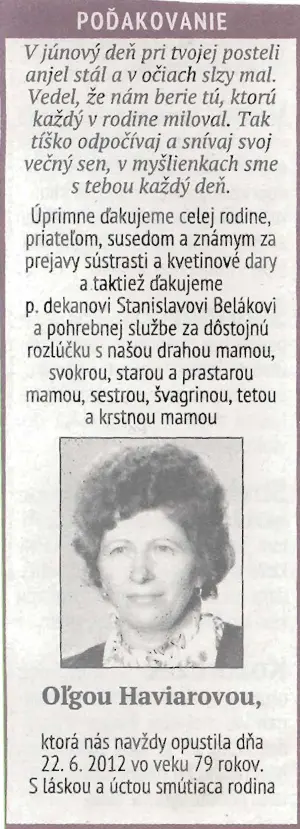 Poďakovanie 308 - pohrebné služby LAuK
