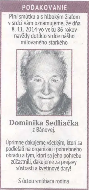 Poďakovanie 296 - pohrebné služby LAuK