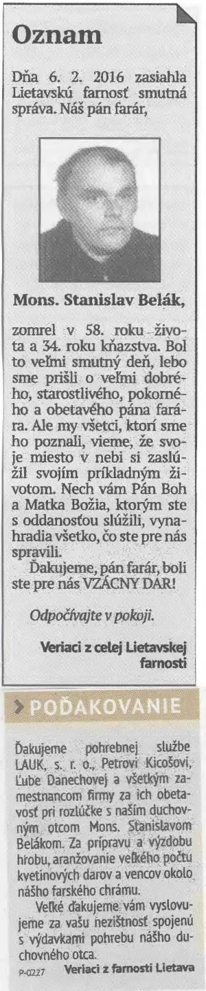 Poďakovanie 288 - pohrebné služby LAuK