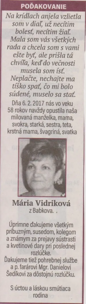 Poďakovanie 271 - pohrebné služby LAuK