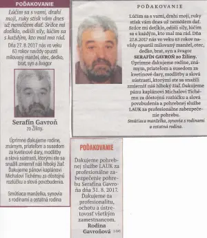 Poďakovanie 261 - pohrebné služby LAuK