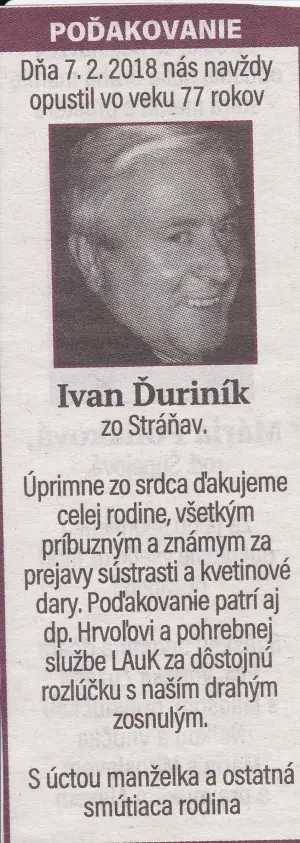 Poďakovanie 243 - pohrebné služby LAuK