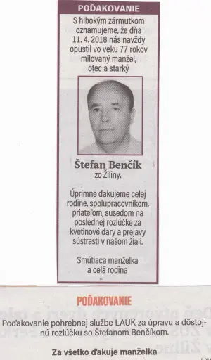 Poďakovanie 240 - pohrebné služby LAuK