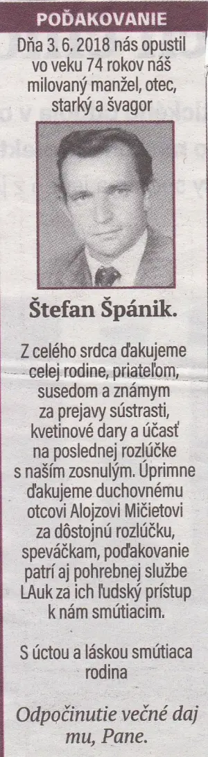 Poďakovanie 236 - pohrebné služby LAuK