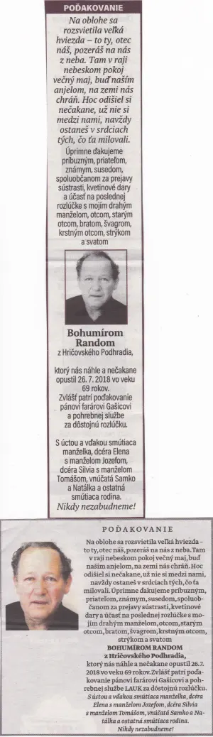 Poďakovanie 233 - pohrebné služby LAuK