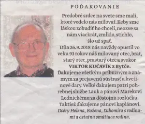 Poďakovanie 227 - pohrebné služby LAuK