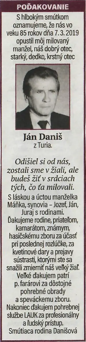 Poďakovanie 216 - pohrebné služby LAuK