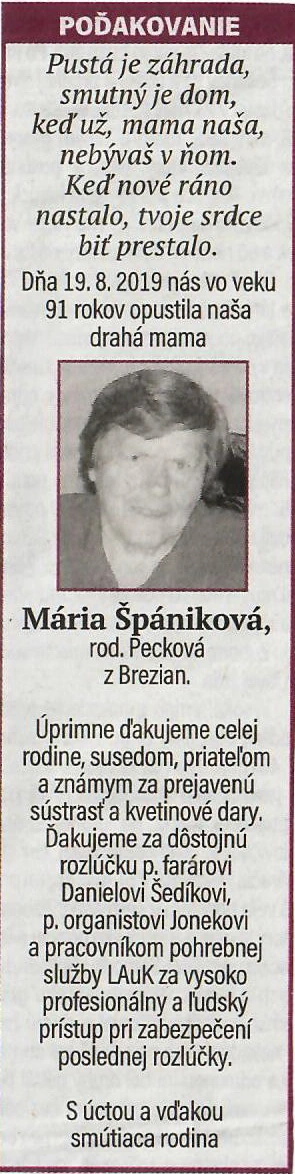 Poďakovanie 210 - pohrebné služby LAuK