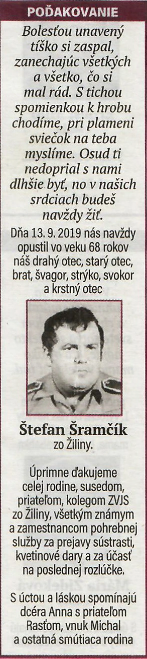 Poďakovanie 209 - pohrebné služby LAuK