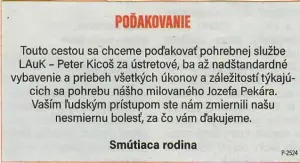 Poďakovanie 197 - pohrebné služby LAuK