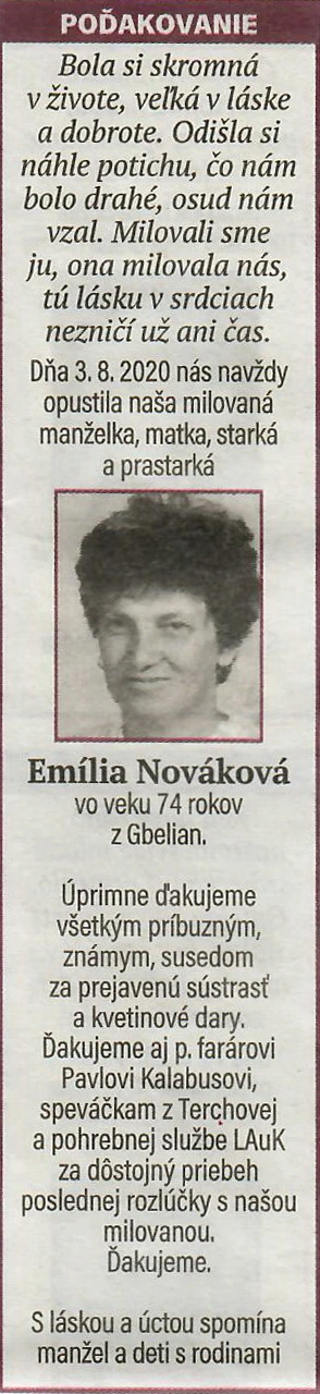 Poďakovanie 177 - pohrebné služby LAuK