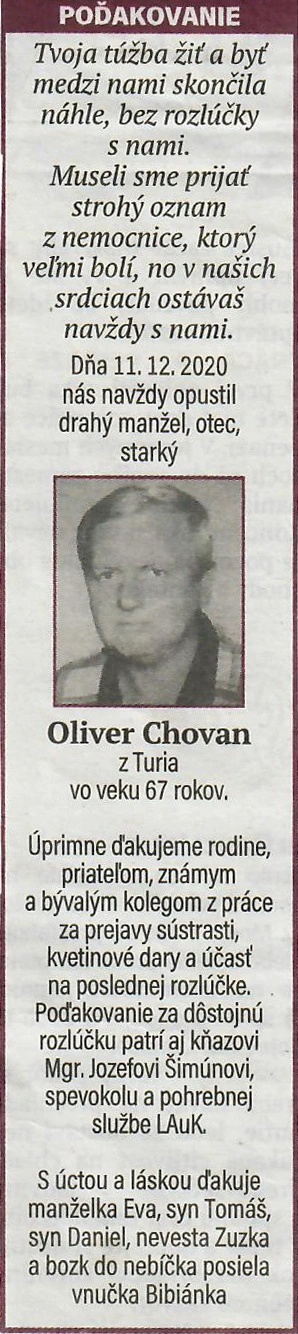 Poďakovanie 170 - pohrebné služby LAuK