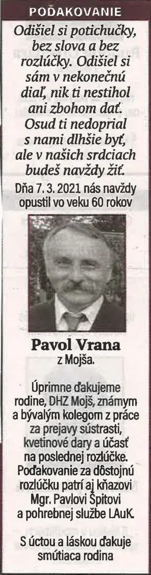 Poďakovanie 155 - pohrebné služby LAuK