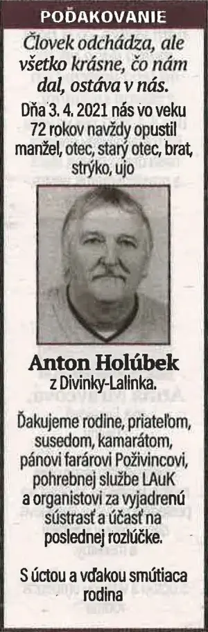 Poďakovanie 150 - pohrebné služby LAuK