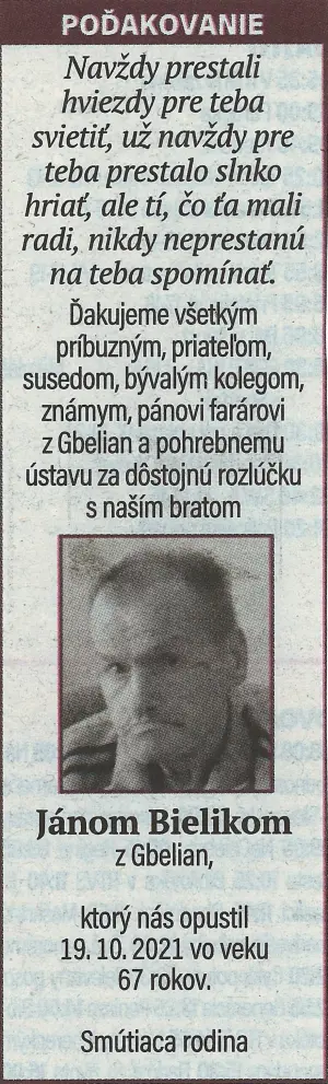 Poďakovanie 134 - pohrebné služby LAuK