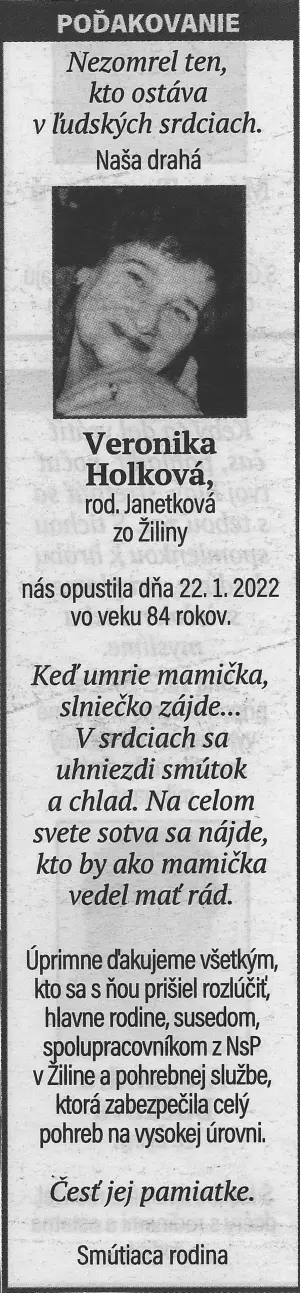 Poďakovanie 123 - pohrebné služby LAuK