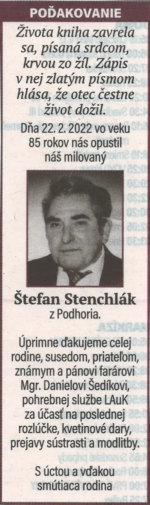 Poďakovanie 118 - pohrebné služby LAuK