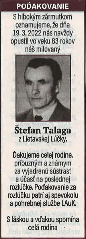 Poďakovanie 114 - pohrebné služby LAuK