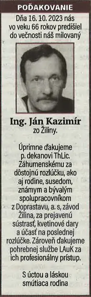 Poďakovanie 81 - pohrebné služby LAuK