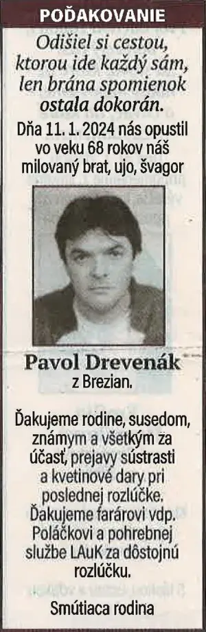 Poďakovanie 71 - pohrebné služby LAuK
