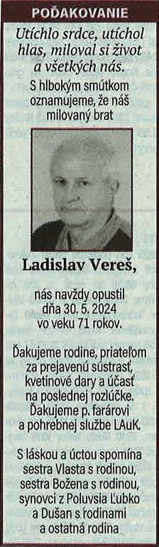 Poďakovanie 65 - pohrebné služby LAuK