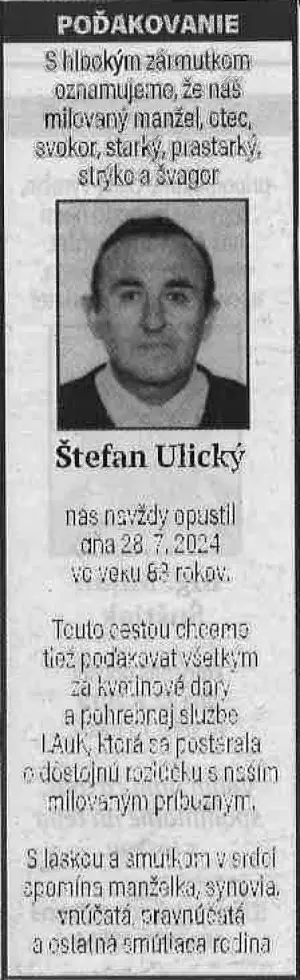 Poďakovanie 64 - pohrebné služby LAuK