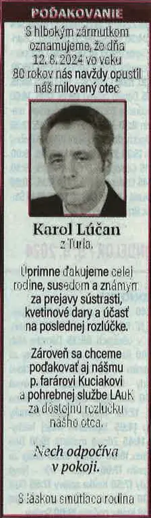 Poďakovanie 63 - pohrebné služby LAuK