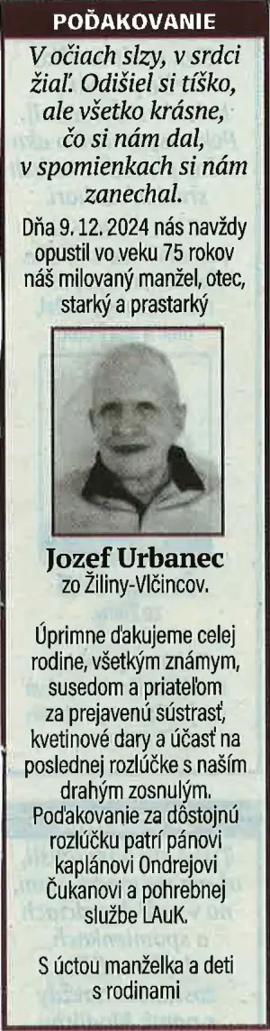 Poďakovanie 51 - pohrebné služby LAuK
