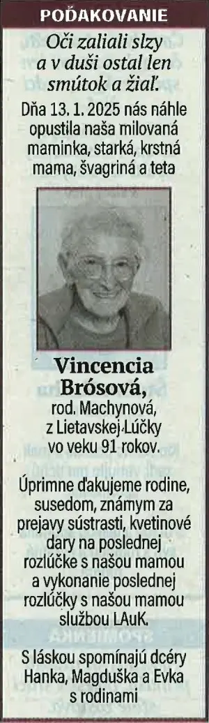 Poďakovanie 48 - pohrebné služby LAuK