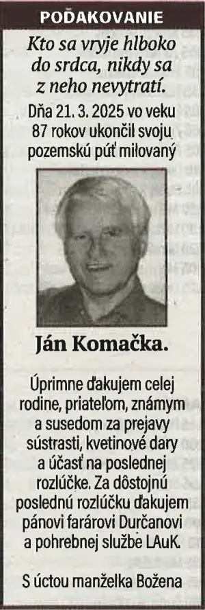 Poďakovanie 41 - pohrebné služby LAuK