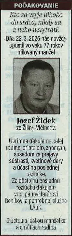 Poďakovanie 39 - pohrebné služby LAuK