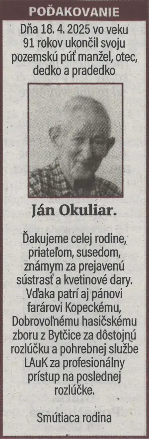 Poďakovanie 37 - pohrebné služby LAuK