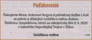 Poďakovanie 34 - pohrebné služby LAuK