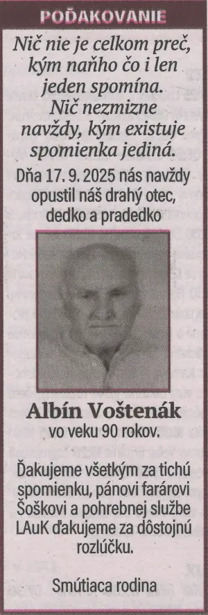 Poďakovanie 32 - pohrebné služby LAuK