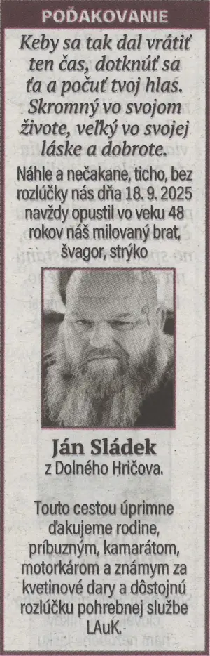 Poďakovanie 31 - pohrebné služby LAuK