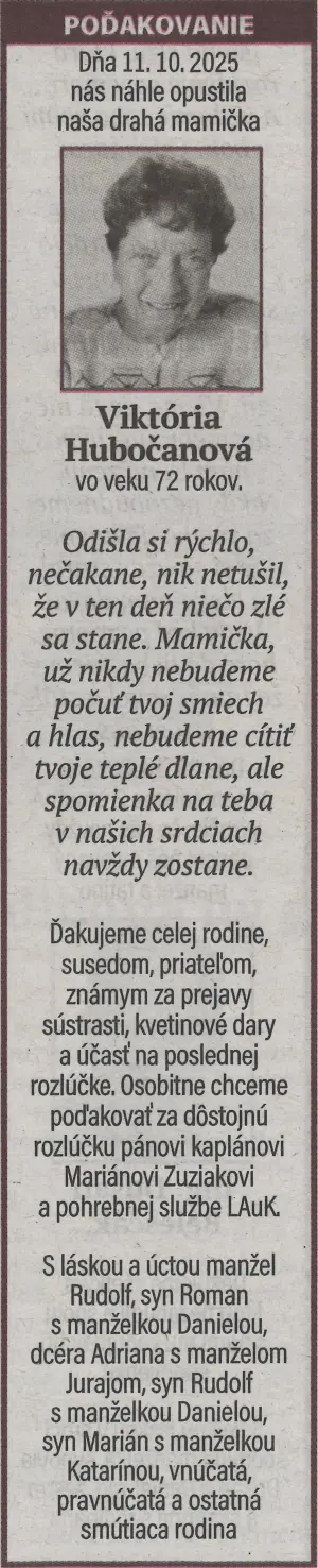Poďakovanie 29 - pohrebné služby LAuK