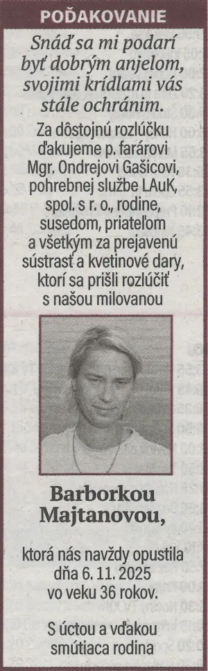 Poďakovanie 25 - pohrebné služby LAuK