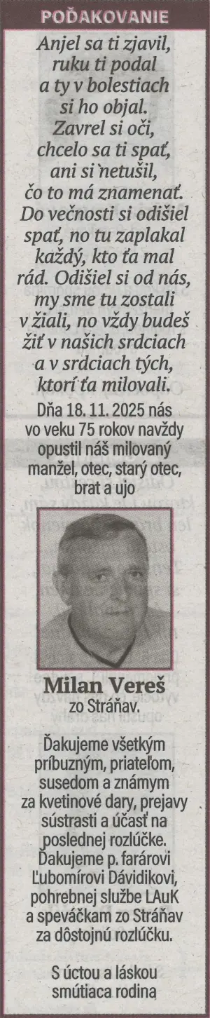 Poďakovanie 23 - pohrebné služby LAuK