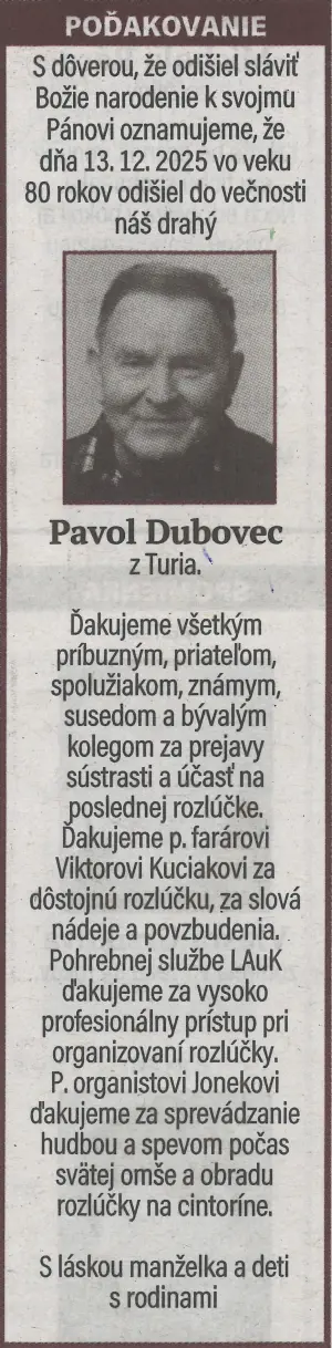 Poďakovanie 22 - pohrebné služby LAuK