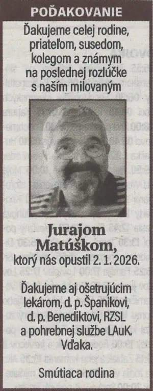 Poďakovanie 19 - pohrebné služby LAuK