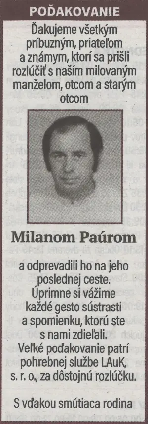 Poďakovanie 15 - pohrebné služby LAuK