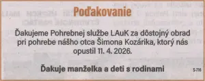 Poďakovanie 13 - pohrebné služby LAuK