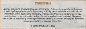 Poďakovanie 11 - pohrebné služby LAuK