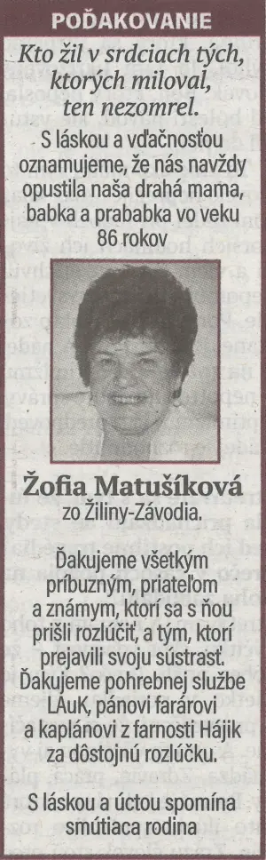 Poďakovanie 4 - pohrebné služby LAuK