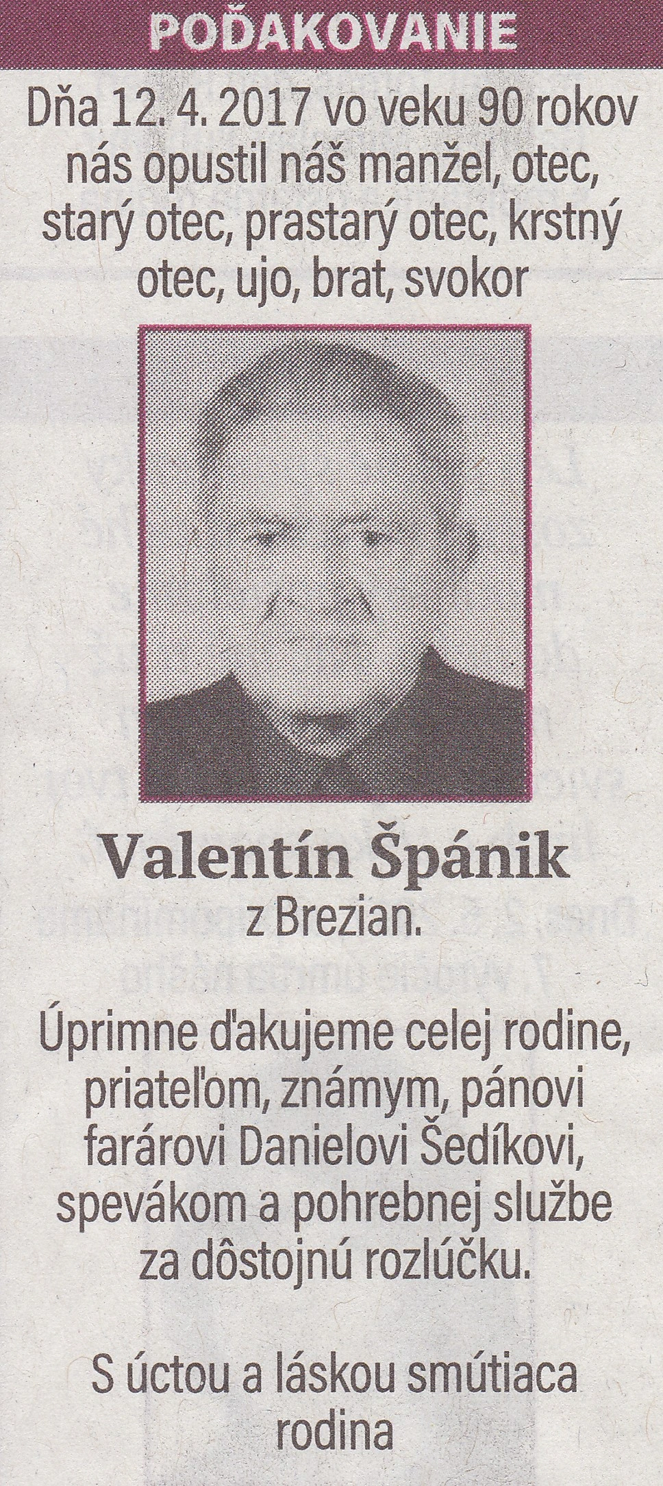 Poďakovanie 266 - pohrebné služby LAuK